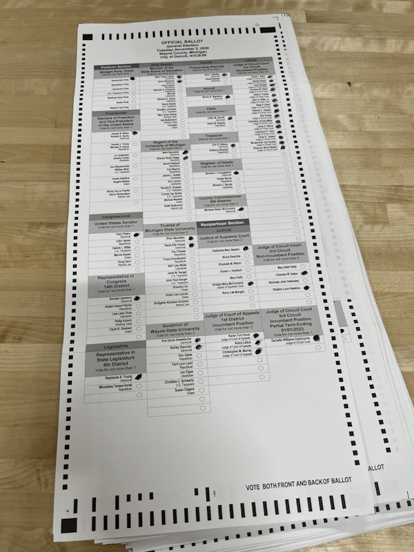 Example of original Detroit ballot showing unlabeled write-in bubbles